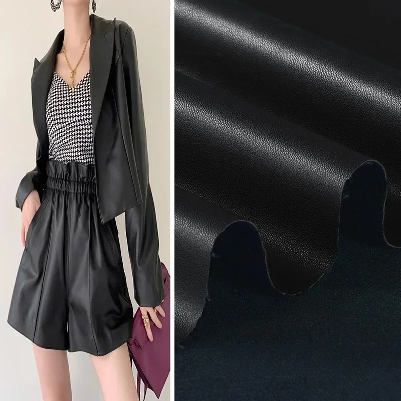 Home Textiles Designer - หนังโปรตีนสีดำล้วน ผ้า PU ยืดหยุ่นเล็กน้อย นุ่ม สัมผัสสบายผิว