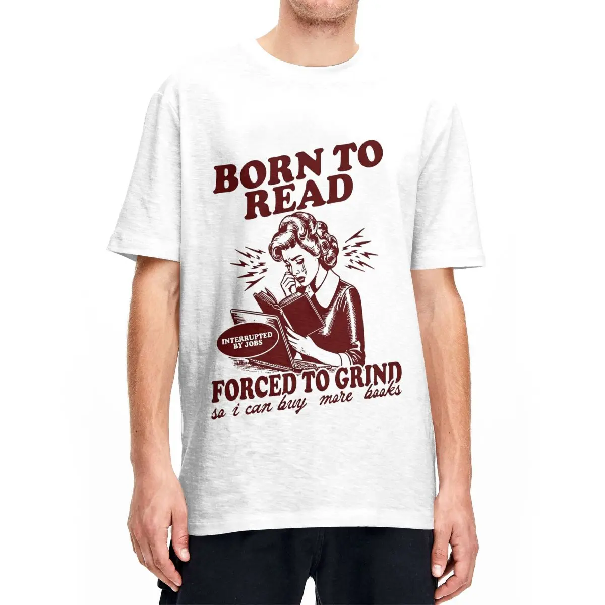 Novelty Born To Read Forced To Grind Tshirts Men O-neck Short Sleeve Clothes Retro Bookish Cotton Summer Top Tee