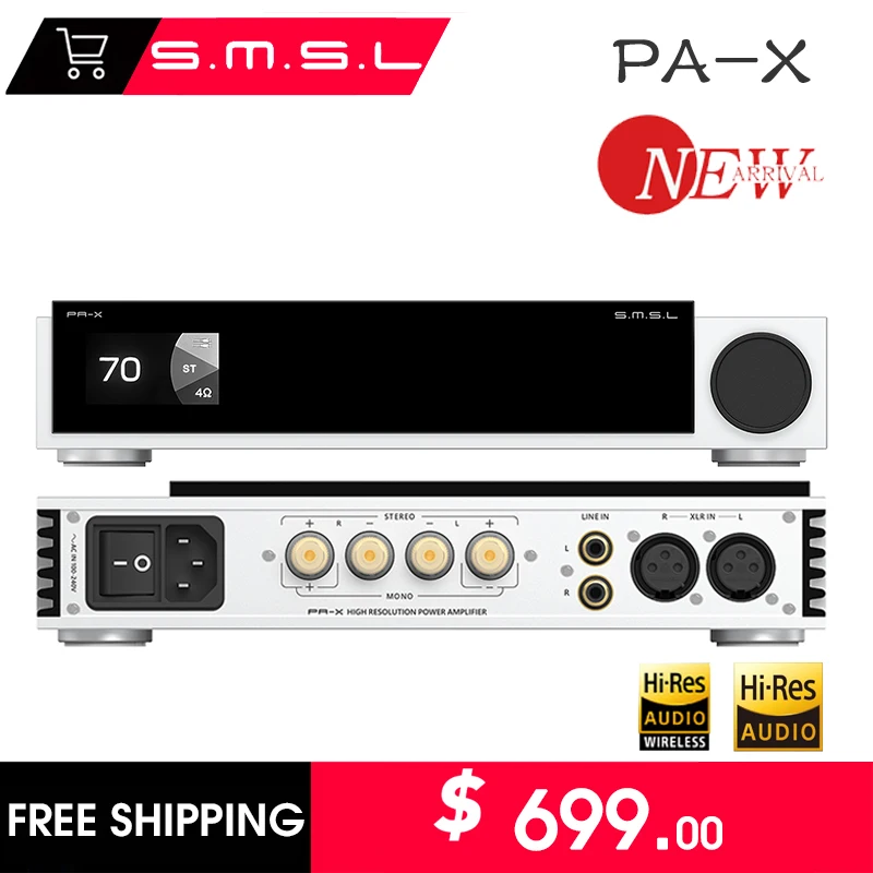 

SMSL PA-X Gallium Nitride Power Amplifier HIFI Two-Channel Digital Audio Amplifier Pure Power Support Mono Mode 8Ω infineon PAX
