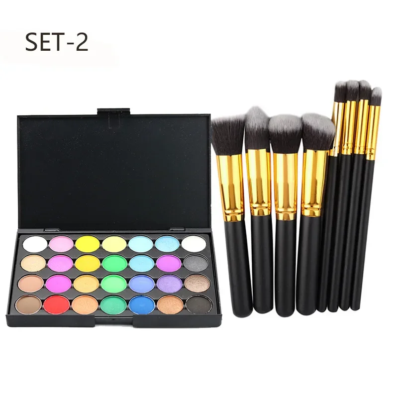 Best-seller Popfeel Makeup 28 colori Glitter Eye Shadow Palette Make Up Minerali Ombretto Tavolozza + 10 Pz/set Pennello Regali Donne