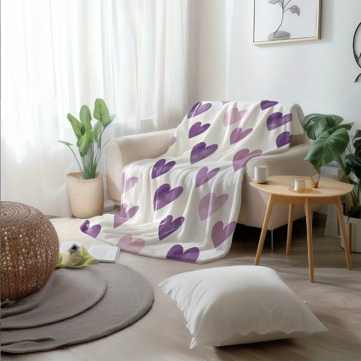 보라색 하트 패턴 담요, 부드럽고 아늑한 플란넬 담요, 소파 침대용 로맨틱 홈 데코 선물