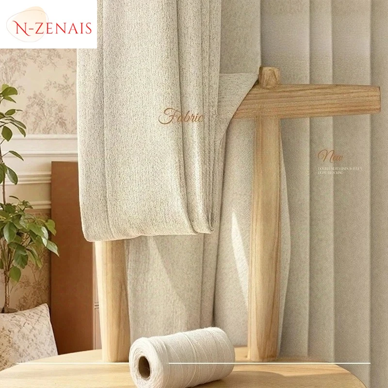Blackout Double-sided Cotton and Linen Cream in The Same Color Mid-century Style High-end Feel Curtain Decor Custom Size Elegant