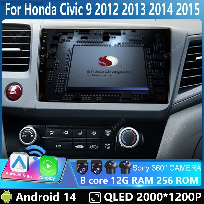 

Автомобильная магнитола 9 "Android 14 для Honda Civic 2012, 2013, 2014, 2015, мультимедийный плеер, 4G Carplay, стерео, GPS, DVD, разъем 2 Din, головное устройство