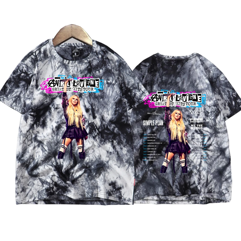 Avril Lavigne Greatest Hits Tour 2025 قمصان التعادل صبغ للجنسين جولة الرقبة قصيرة الأكمام المحملة