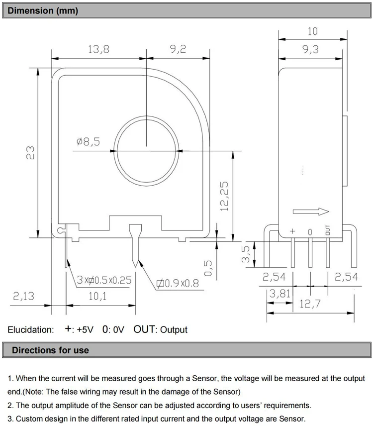 Hall-Stromsensor-Transformator QNHC3 Ausgang 2,5±2V 1,65±0,625V Eingang 10A 20A 30A 50A 100A DC Hall-Effekt-Stromwandler – Detail 3