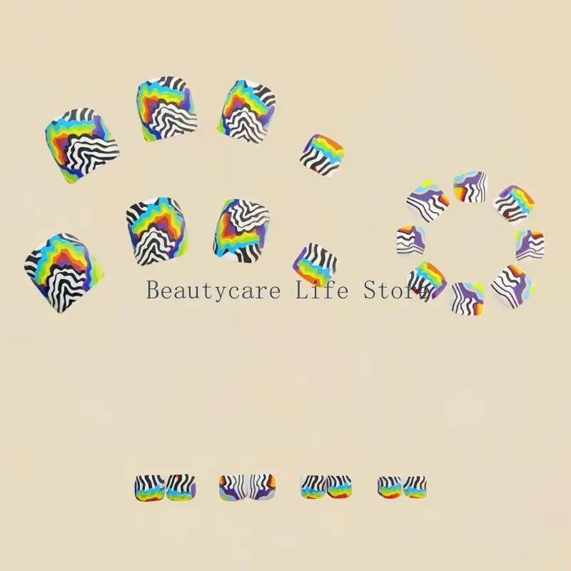 652C Druk op teennagels, korte vierkante nep teen nagel, volledige hoes glanzende acryl teennagels