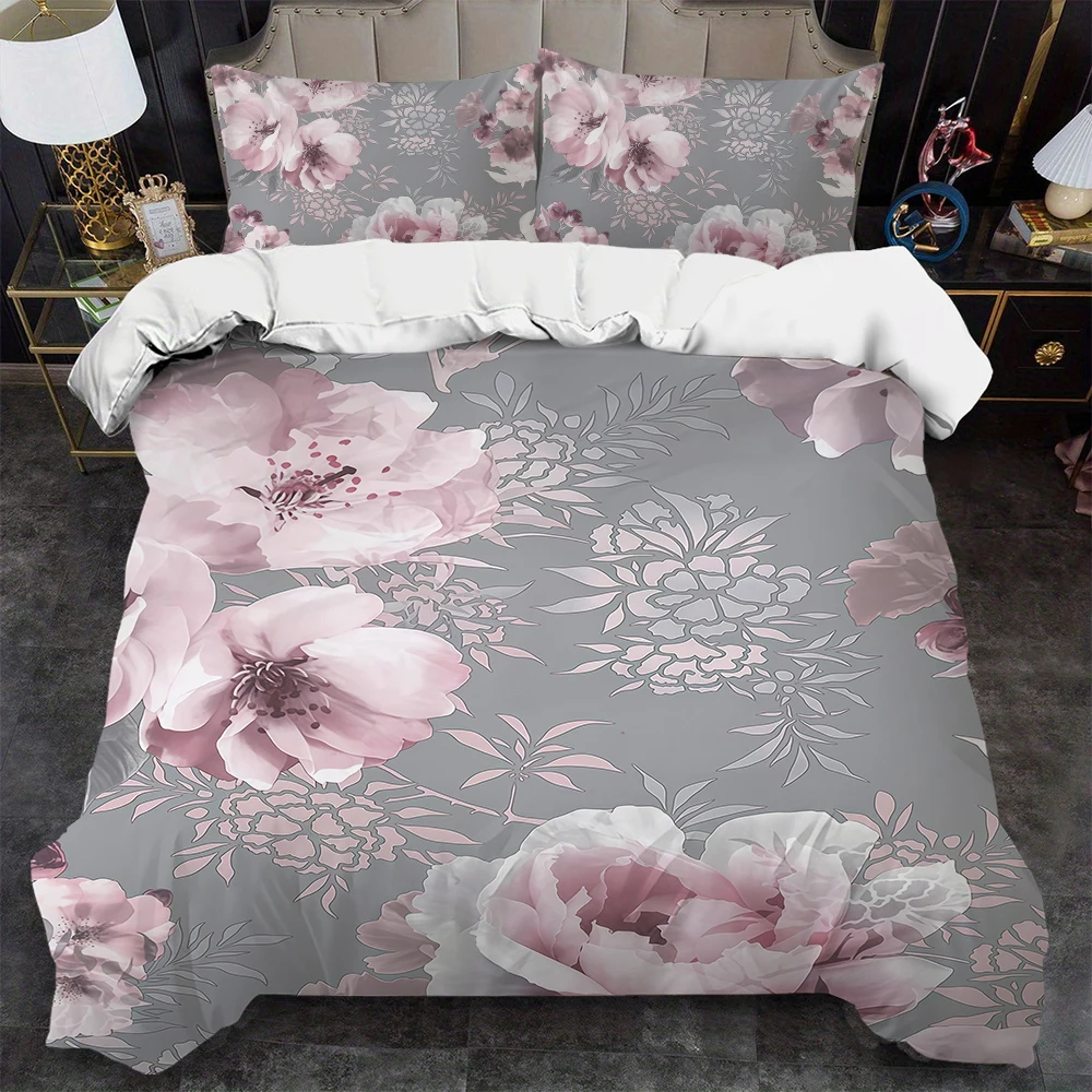 

Elegant Gray Floral Duvet Cover Set Soft Wash Bed 3 Piece Summer Comfortable Student Dormitory Home Baby Bedding Best seller