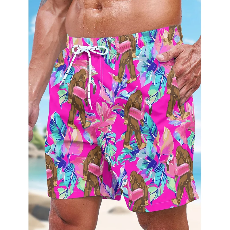 Funny Gorilla Flamingo Beach Shorts Swimwear 3D Print Men's Oversized Surfing Board Pants Holiday Swimsuits Trunks Man Clothing