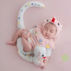 ❤️Newborn Photography Clothing Pink Snake Hat+Jumpsuit+Tail+Doll 4Pcs/Set Studio Baby Photo Props Accessories Clothes Outfits