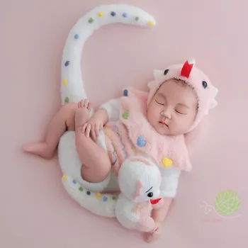 ❤️ Vêtements de photographie pour nouveau-nés, chapeau de serpent rose + combinaison + queue + poupée 4 pièces/ensemble, accessoires de Studio Photo pour bébé, tenues