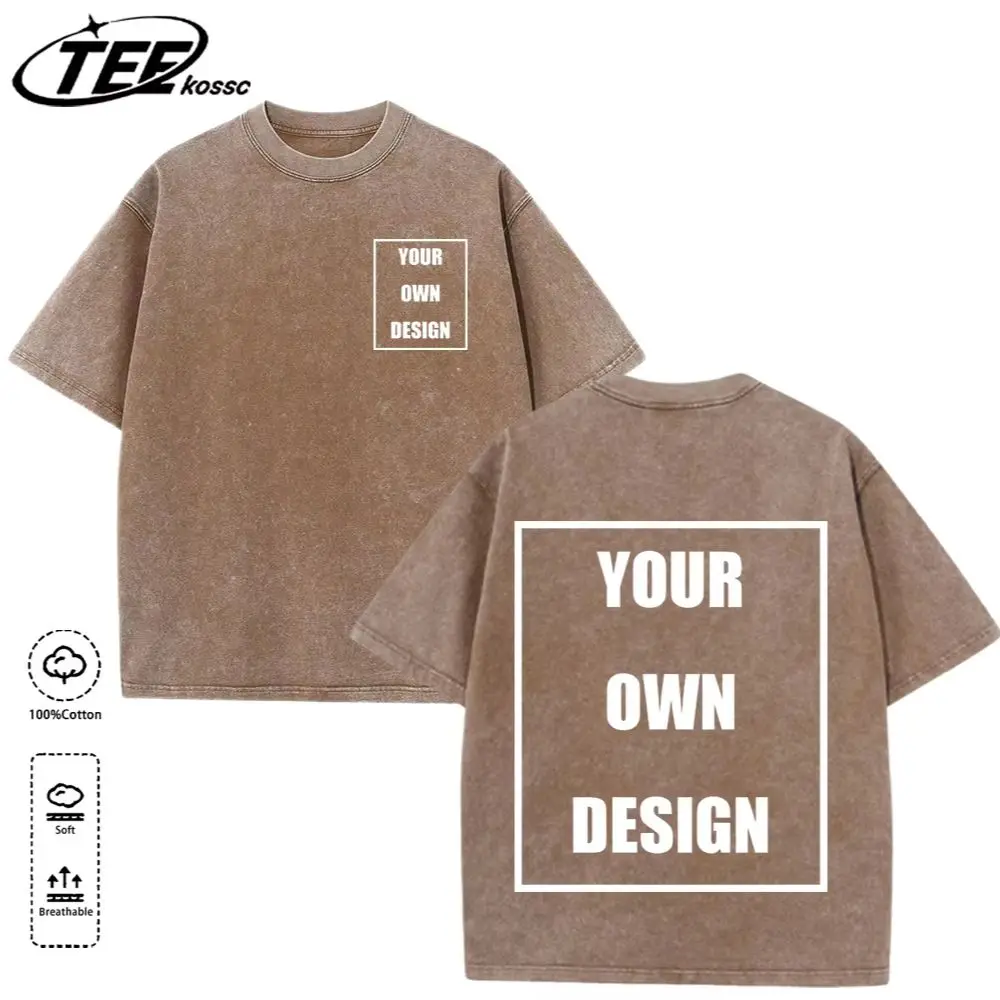 Custom Your Logo Print Summer Cool Snow Wash T-Shirt Cotton Casual Loose Short Sleeve Fashion Retro Tee Soft Couple Streetwear