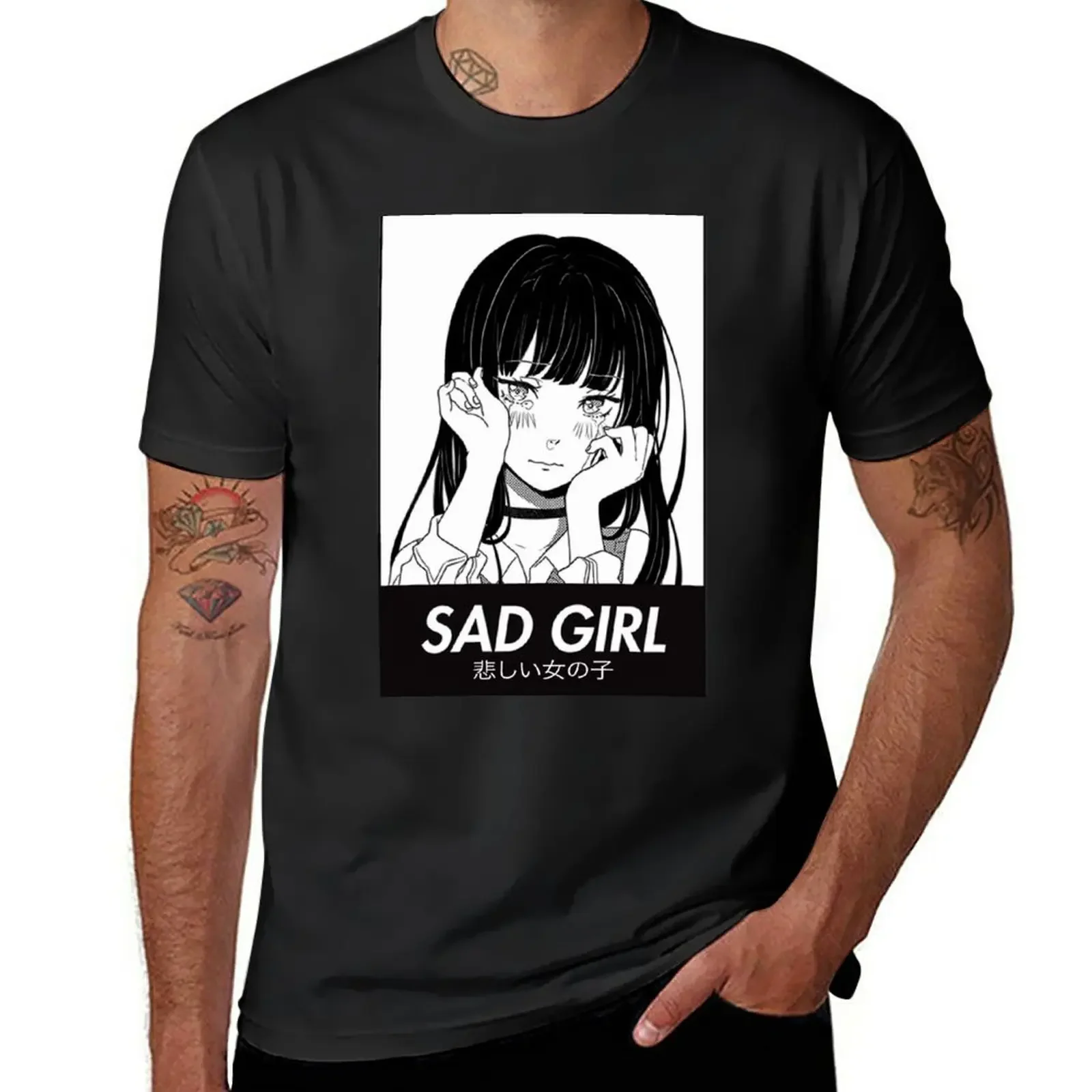 Aesthetic clothing funny for men graphic New Sad Girl Manga T-Shirt CoGraphic Casual tton Streetwear Short vintage heavyweight