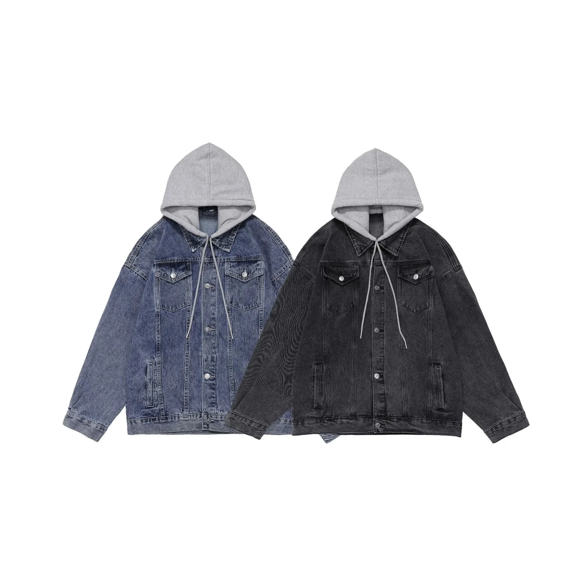 Men's Casual Denim Loose Jacket, Hooded Overalls, Outdoor Hiking, Trekking, Camping, Tooling Windbreakers, Retro Fashion, New