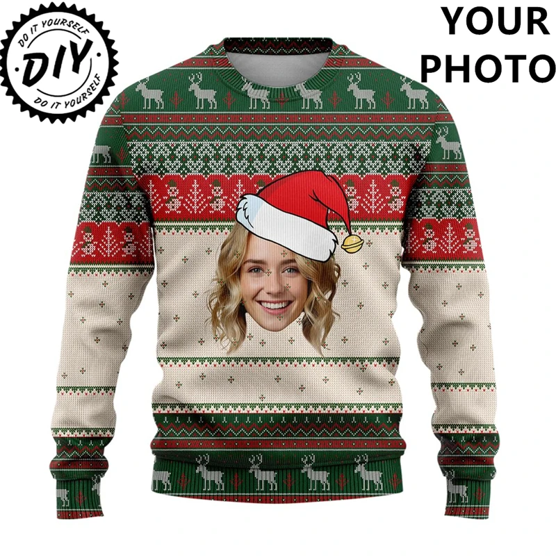 Custom Photos Graphic Sweatshirt Customize Picture Ugly Christmas Sweater Diy Personalized Face Image Pullover Sweaters Unisex