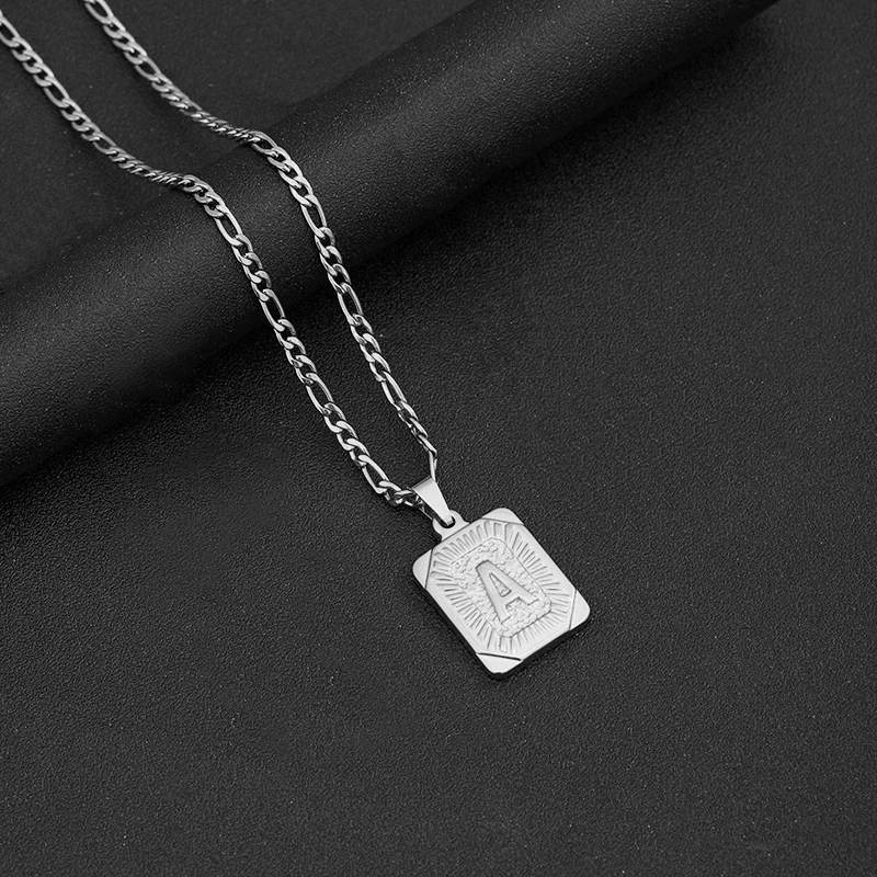 Initial Letter Pendant Necklace Stainless Steel Silver Color Cuban Chain A-Z Alphabet Name Jewelry For Men Women Gift