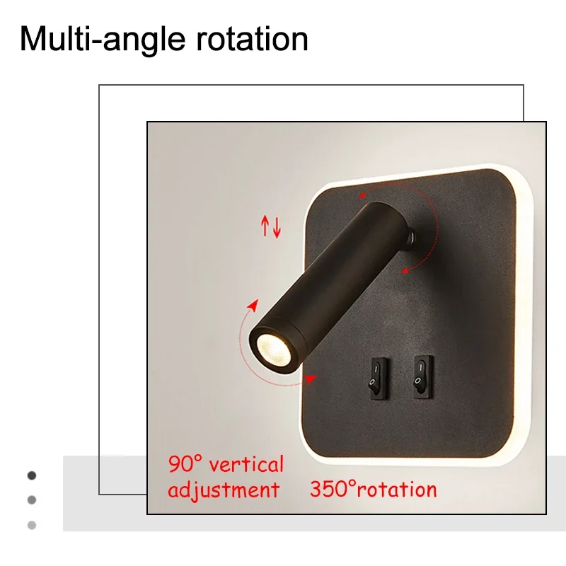 Imagem -03 - Nordic Led Lâmpada de Parede com Interruptor 3w Spotligh 7w Backlight Livre Rotação Sconce Luz de Parede Interior para o Quarto de Casa