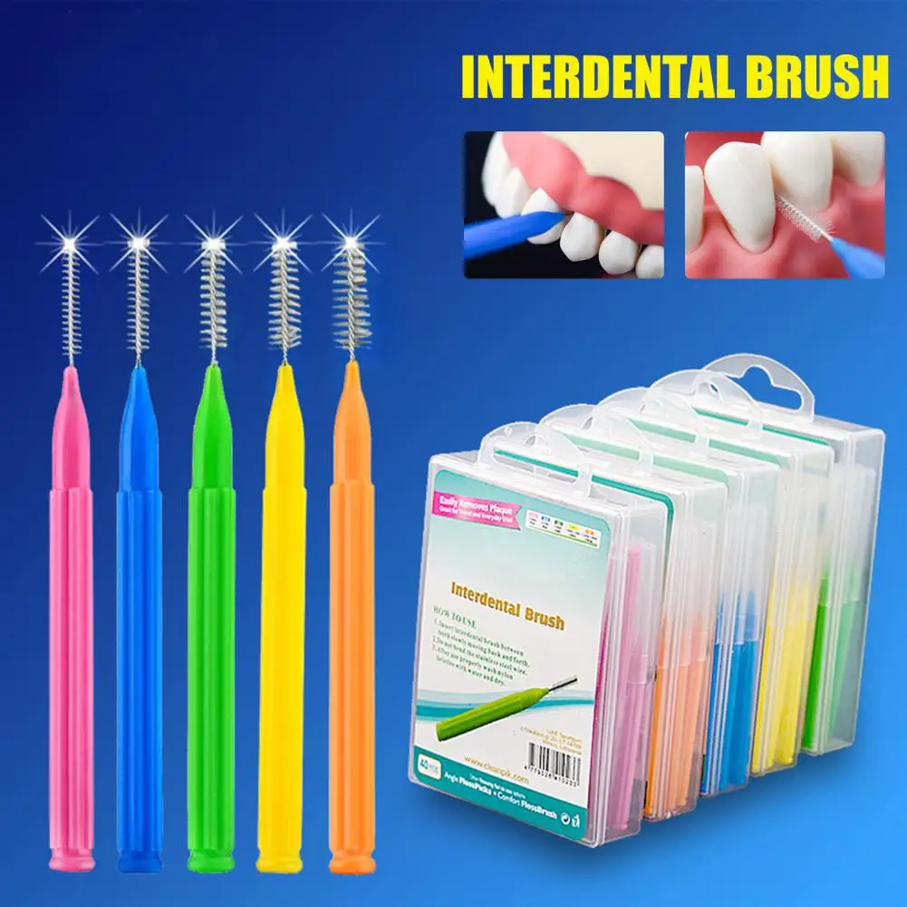 Cepillo de limpieza Interdental Universal, práctico cepillo de empuje de dientes saludables, agarre cómodo, caja de 40 unids/lote