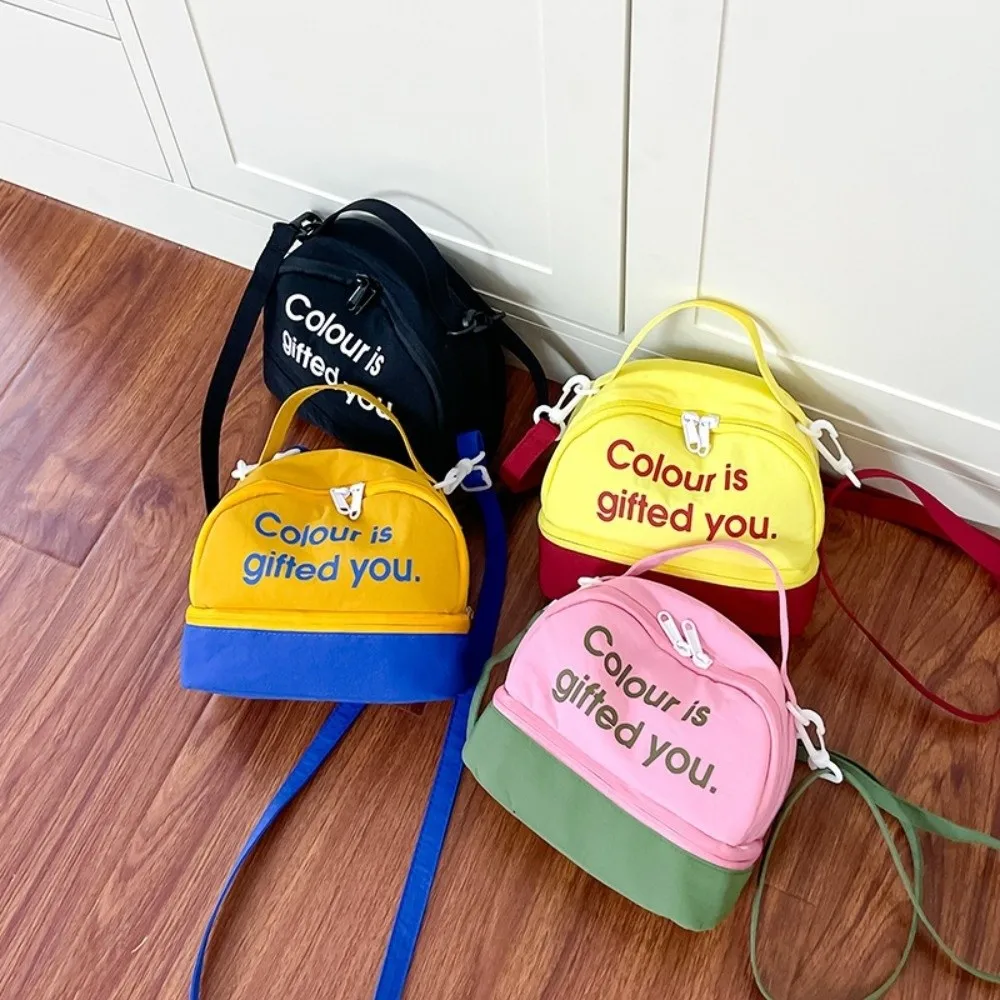 

Casual Letter Shell Shoulder Bag Contrast Color Handheld Nylon Crossbody Bag Light Weight Square Women's Handbag Outdoor