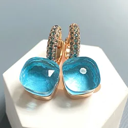 Classic Earrings Inlay Blue Topaz Zircon 30Colors Crystal Earrings Rose Gold Plated Amethyst Fashion Jewelry For Women