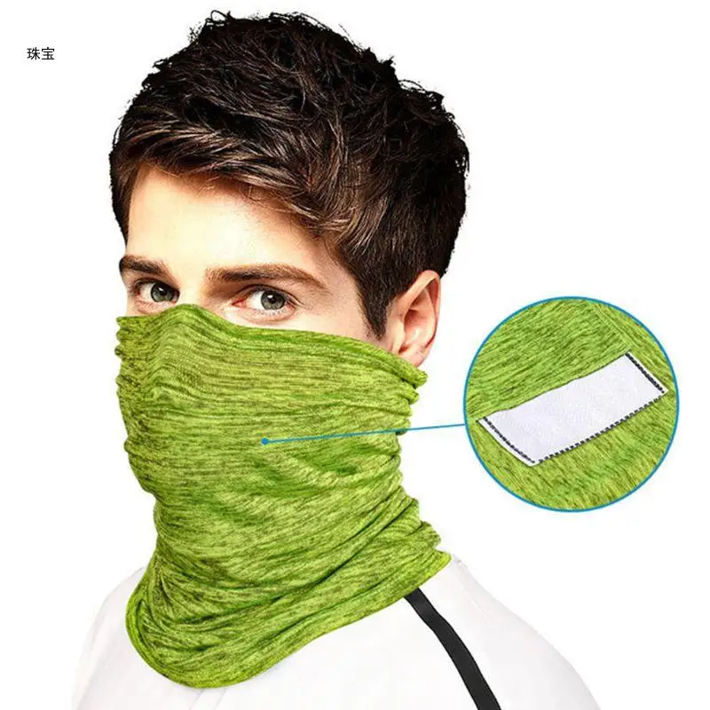 X5QE Sciarpa maschera bandana unisex senza cuciture con tasca filtro unita ciclismo all'aperto antipolvere protezione per