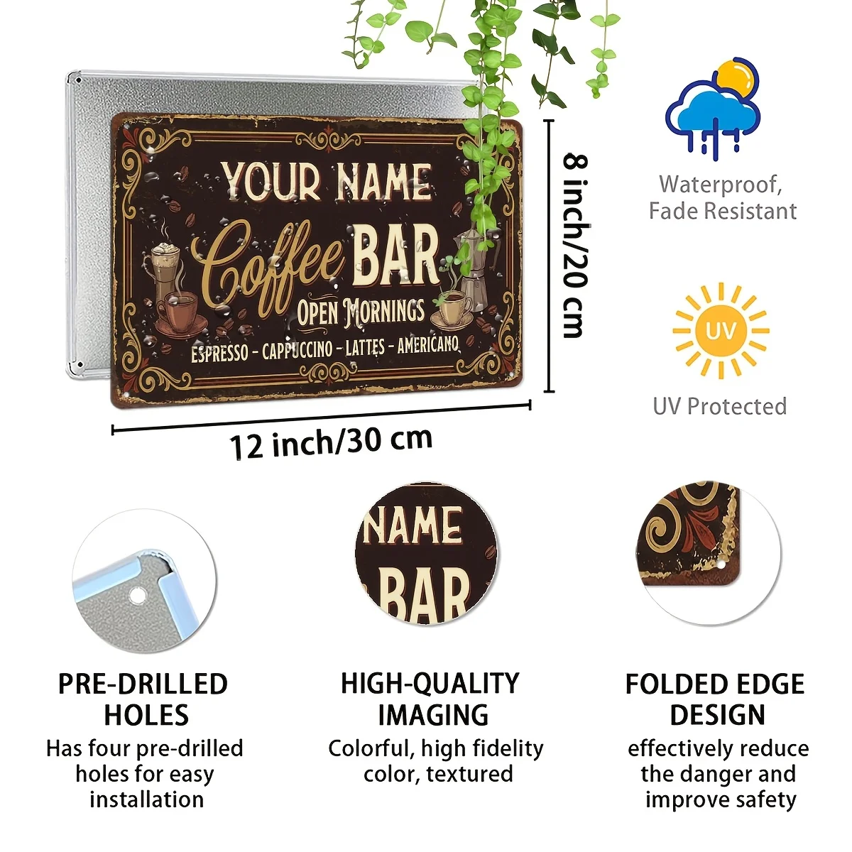 Custom Vintage Coffee Bar Open Mornings Espresso | Personalized Cafe Wall Art Wall Decor For Kitchen, Coffee Nook, Breakfast Bar