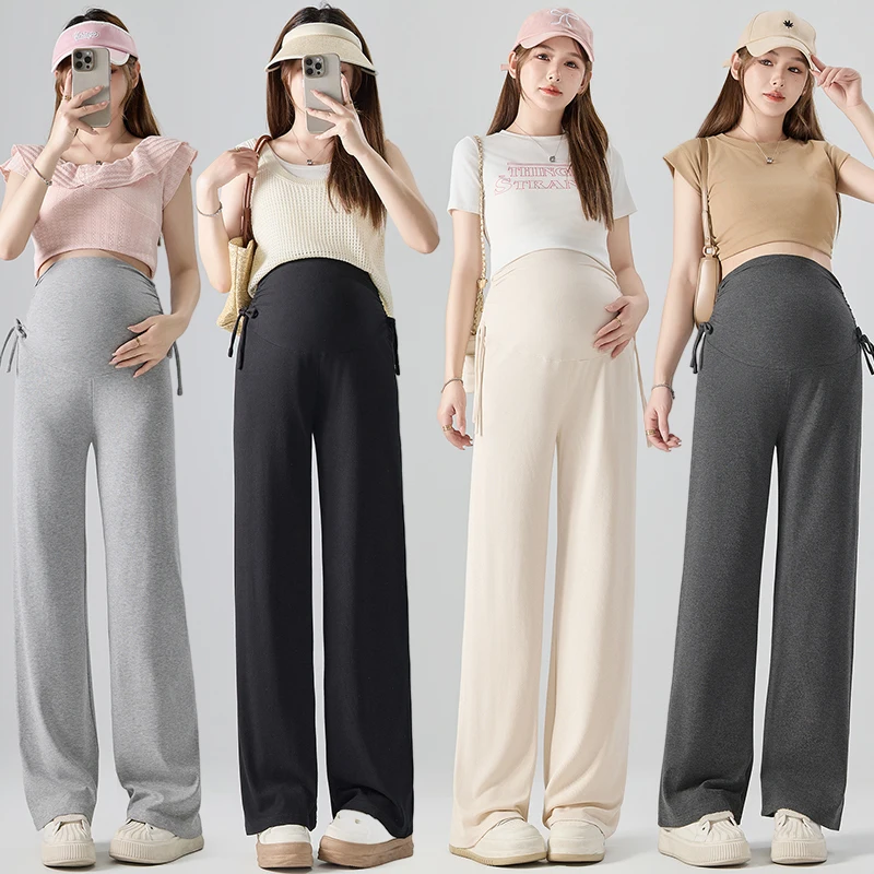 

Women Summer Youth Pregnancy Y2k Side Drawstring High Waist Belly Maternity Pants Fashion Stylish Drooping Trousers for Pregnant