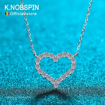 KNOBSPIN D VVS1 sparking moissanite necklace heart pendant for women s925 silver plated 18k party birthday gift jewelry