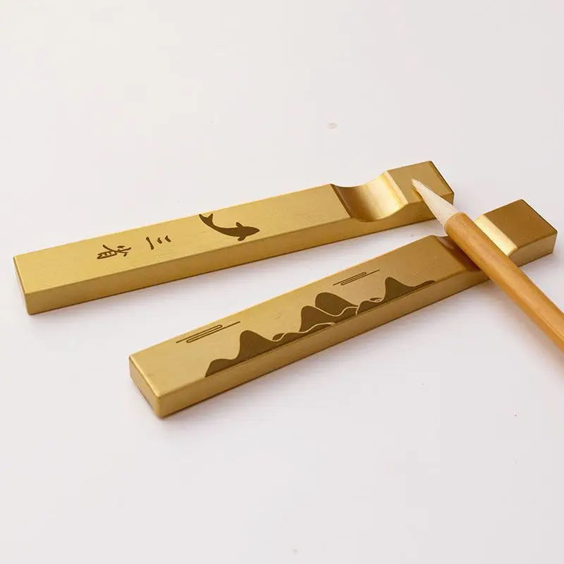 Solid Brass Two in One Paperweight with Pen Rest for Calligraphy Painting Desk Decoration Home Office Art Supply Gift Set