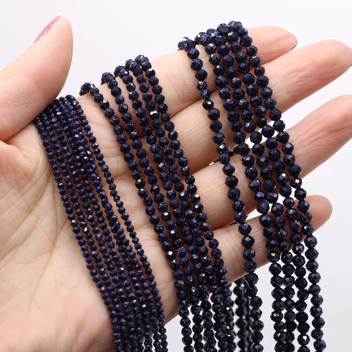 

2mm Blue Sand Stone Round Faceted Beads Natural Stone Loose Spacer Beads for Jewelry Making Supplies DIY Necklace Accessory