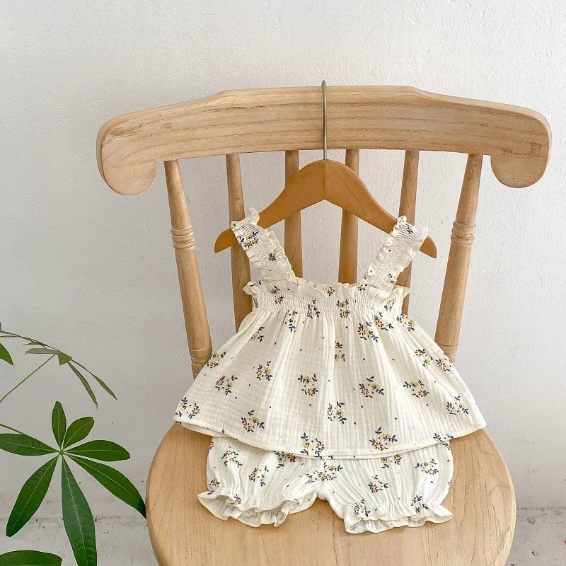 

INS Summer Baby Girl Clothing Set 0-3Years Newborn Kids Sleeveless Flower Tank Tops+Shorts Bottom 2PCS Outfits Sunsuit Clothes