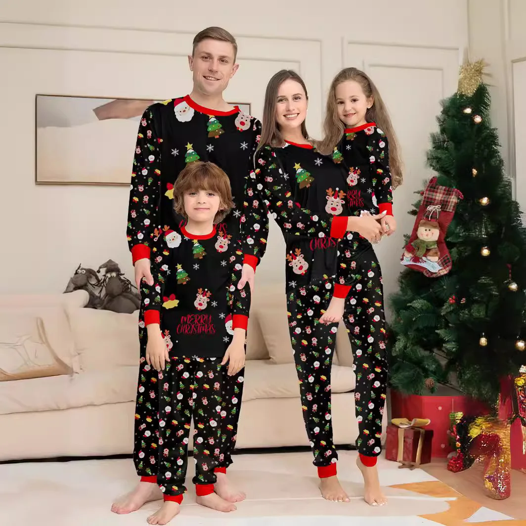 New family photo outfit Santa suit filled with floral print long-sleeved loungewear