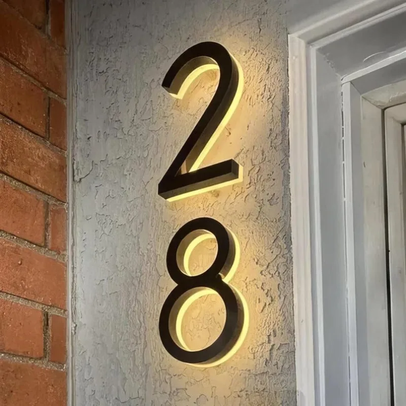 Metal illuminated Led House Numbers Light Outdoor Waterproof Home Hotel Door Plates stainless steel Sign Address