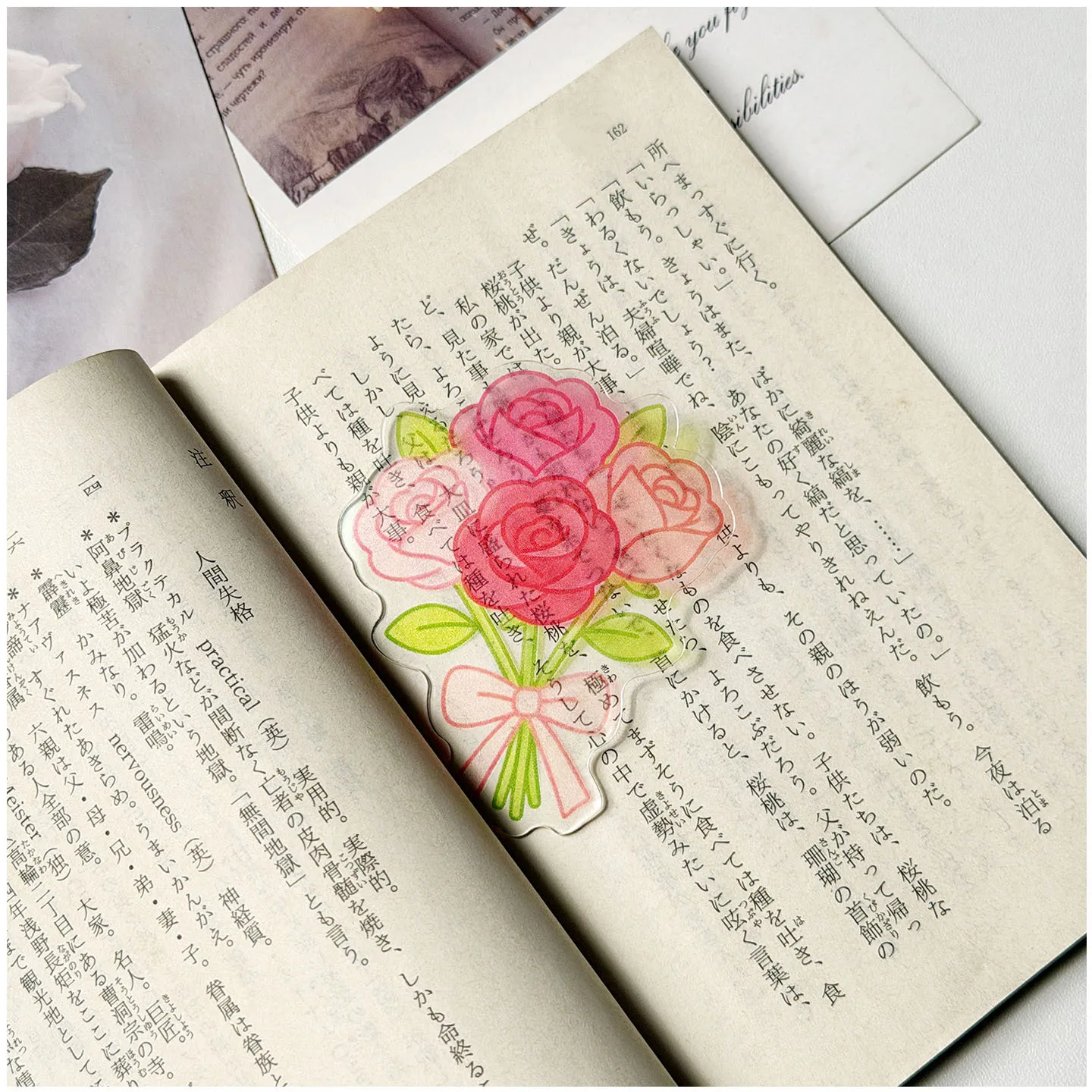 Creative Color Acrylic Bookmark Funny Simulation Fresh Flowers Bookmark Cute Cartoon Translucent Bookmarks Note Marker Gifts