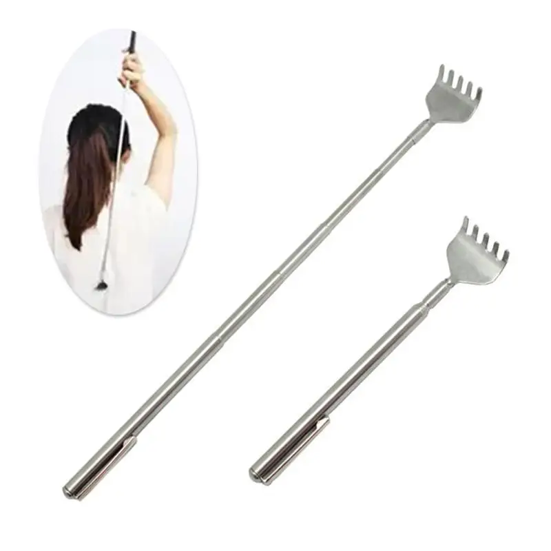 1pcs Stainless Steel Telescopic Back Scratcher Telescopic Pen Clip Portable Back Scratcher Itch Massage Tool