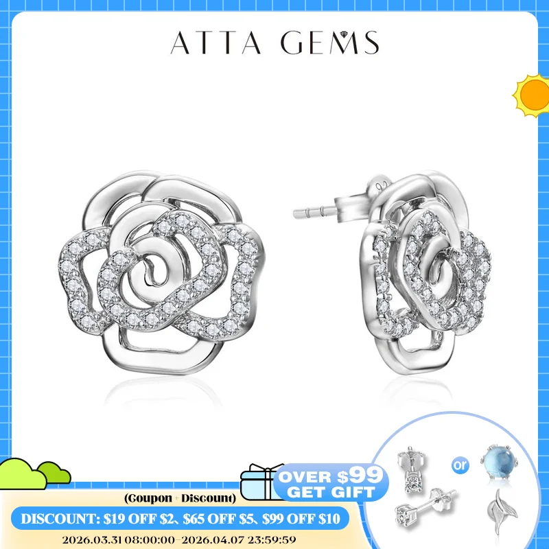 

ATTAGEMS New Diamond Moissanite Stud Earrings for Women S925 Silver 18k Gold Plated Orginal Flower Wedding Jewelry Travel Gift