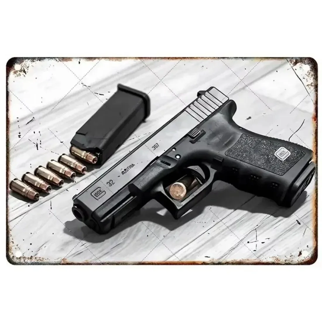 Gun Pistol Metal Wall Signs Retro Military Aesthetic Hanging Decor Art Plaque for Man Cave Bar Club Cafe Garden Home