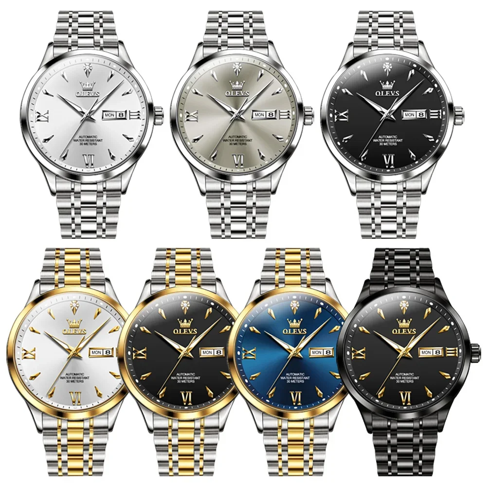 OLEVS 9956 Automatic Mechanical Business Watch For Men Waterproof Simplicity Stainless Steel Strap Men Wristwatch Calendar Gifts