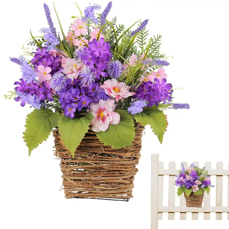 พวงหรีดลาเวนเดอร์ประดิษฐ์สำหรับตกแต่งประตูหน้าบ้านตะกร้าแขวนประตูบ้านแบบสปริงกลางแจ้งในร่มลานสนามหญ้า