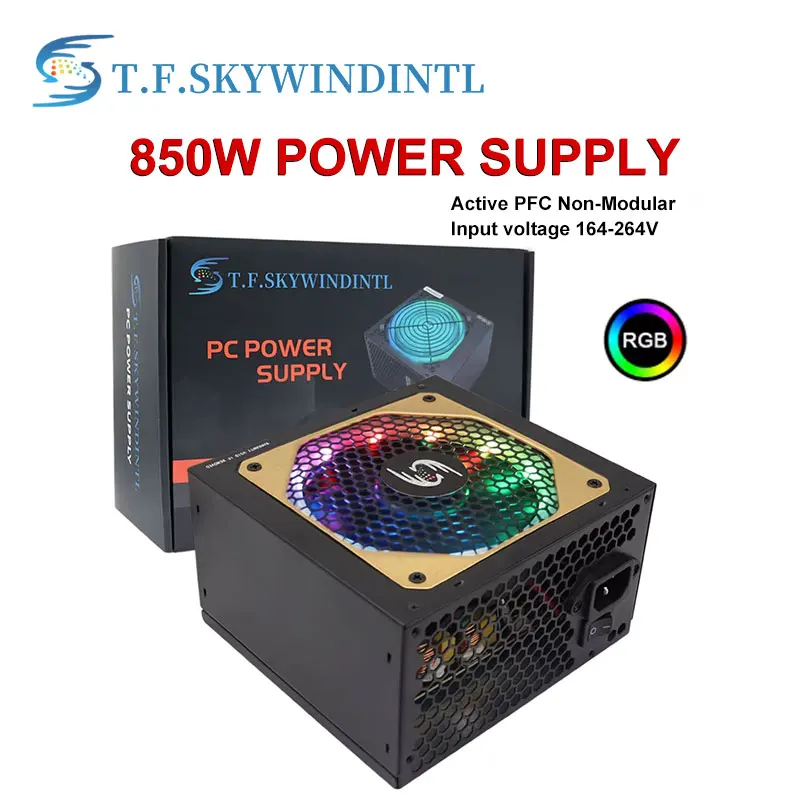 

850 Вт Блок питания для игрового компьютера 850 Вт Active PFC ATX 220 В Компьютерный блок питания и источник питания охлаждающего вентилятора RGB
