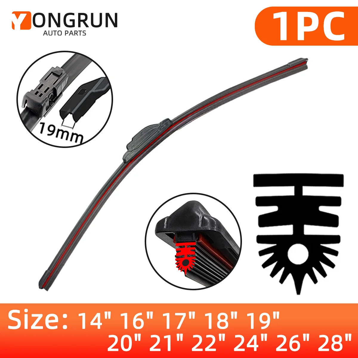 

YONGRUN 1 шт. щетка стеклоочистителя для автомобиля, 11-слойная резиновая щетка, 14-28 дюймов, подходит для щеток 19 мм