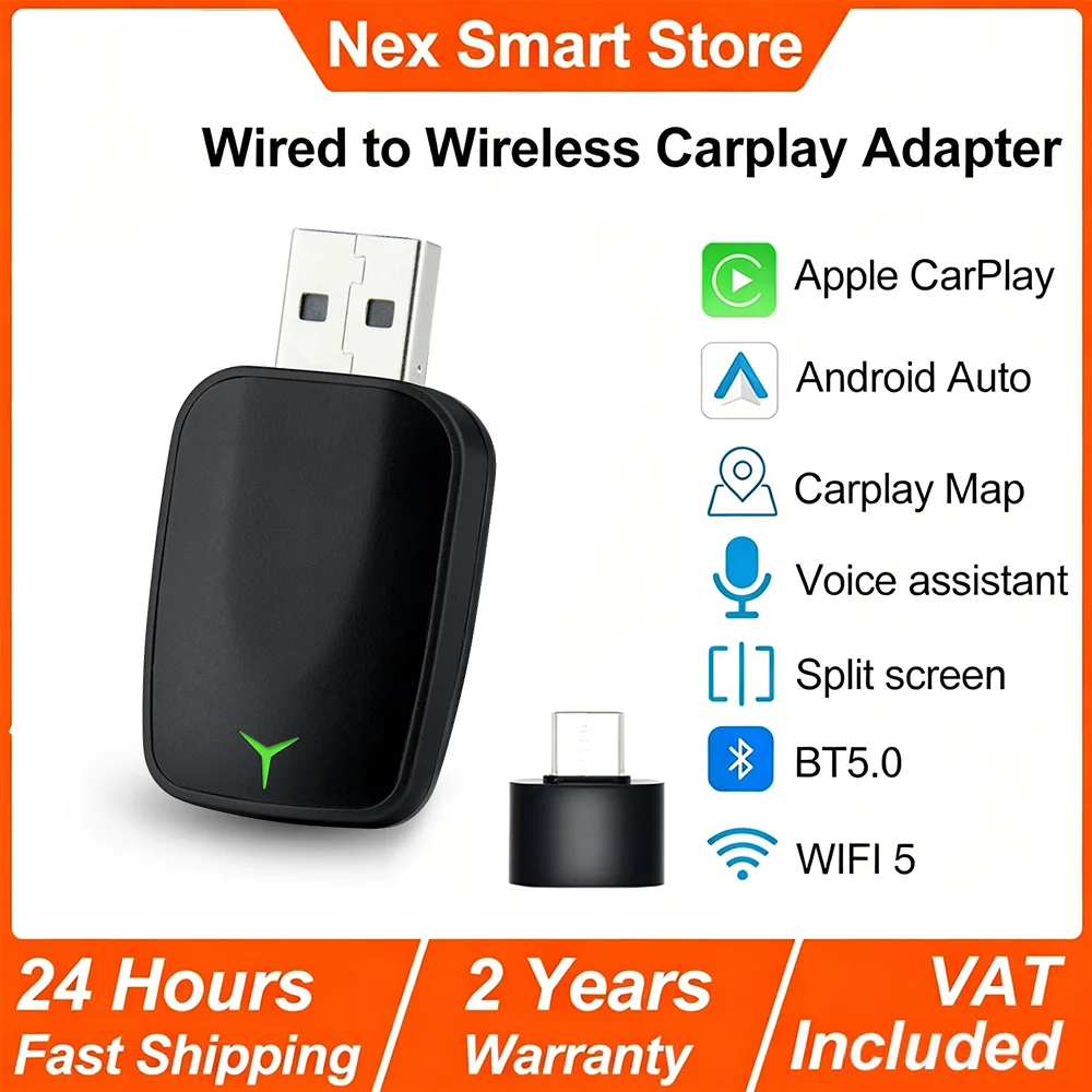 

Uhulamb New Wireless CarPlay Adapter, 2-in-1 WiFi 5 Dongle with Split Screen & Auto Connection