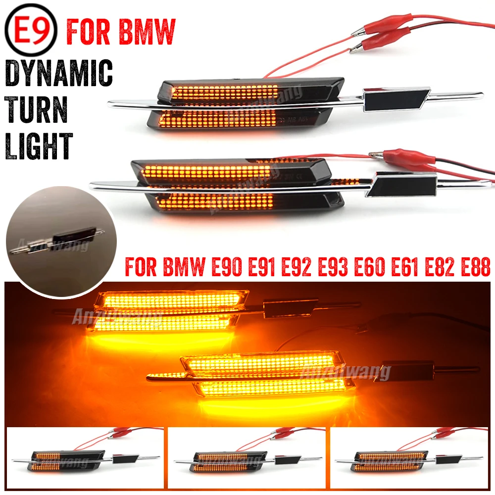 

2Pcs LED Dynamic Amber Turn Signal Sequential Indicator Light Canbus Side Marker For BMW E90 E46 E60 E91 E82 E93 E83 X3 X1