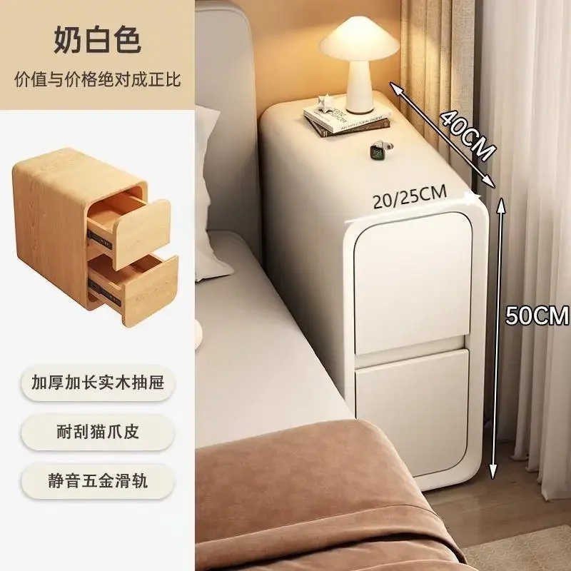 Solid Wood Bedside Table with 2 Drawers No-Leg Design Small Nightstand for Bedroom Minimalist Narrow