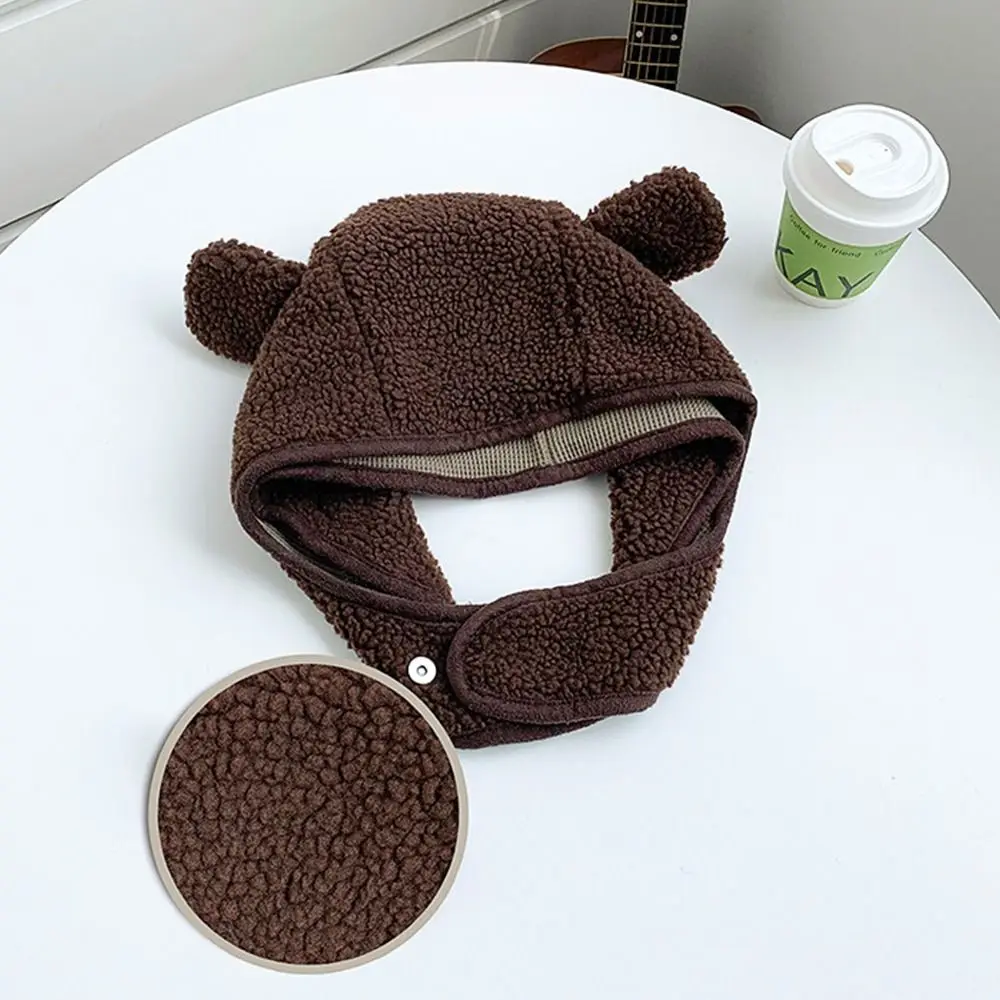 Cute Polar Fleece Winter Beanies Caps Bear Ears Neck Warmer Beanie Hat Scarf Windproof Winter Scarf Set Hooded Autumn Winter