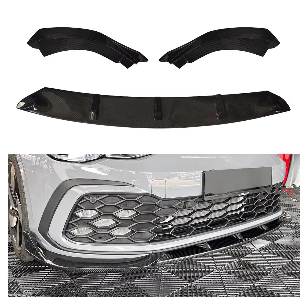 For Volkswagen VW Golf MK8 R Line GTE GTD GTI 2019-2026 Carbon Universal Front Bumper Spoiler Chin Lip Splitter Extension
