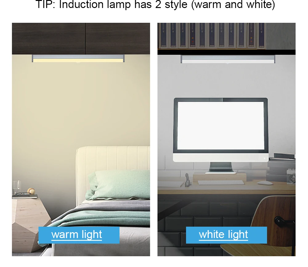 LED Cabinet Light USB Type-C Rechargeable Motion Sensor Led Lamp for Kitchen Wardrobe Cabinet Lighting 20cm/30cm