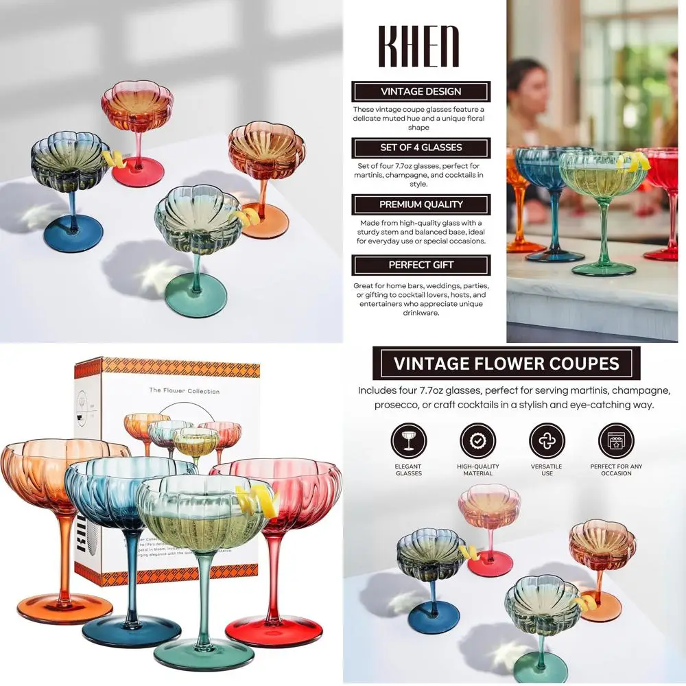 

Набор из 4-7 стаканов-купе из волнистого стекла пастельных тонов объемом 7,7 унций для шампанского, коктейлей и процессо.