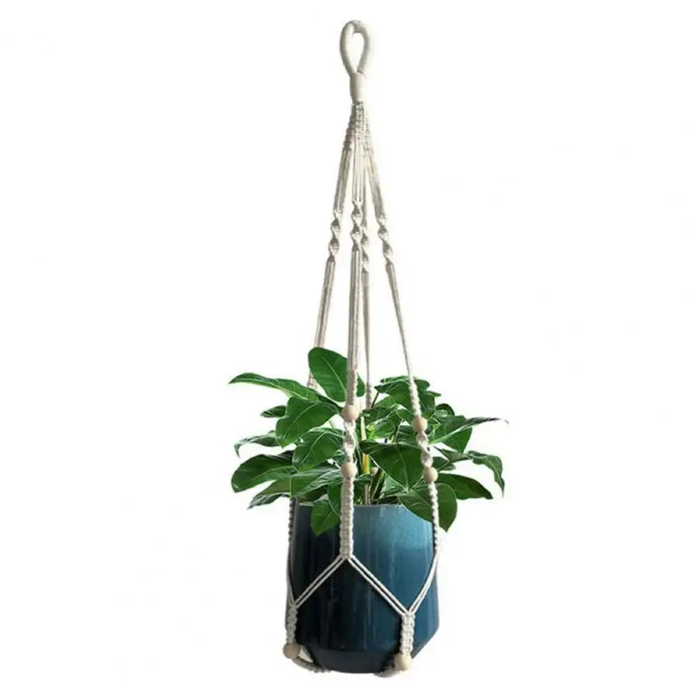 Bohemian Style Plant Hanger 35 Inch Hanging Flower Pot Net Bag Hand Woven Planter Hanger Nordic Style Hemp Rope Wall for Green