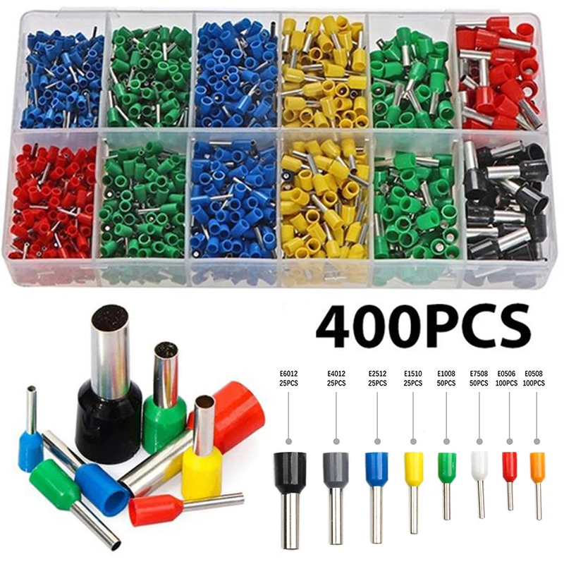 Wire Connect 400pcs Insulated Connector Terminal Crimp Terminator Cold Pressed Insulated Termina E0508 7508 1008 1510 2512 4012