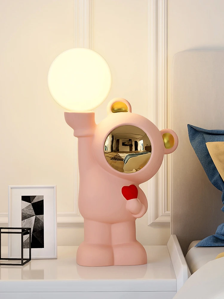 Pink Bear Table Lamp Heart-shaped Desk Lamps for Living Room Decor Bedroom Moon Lamp Children's Room Nightstand Light Fixtures